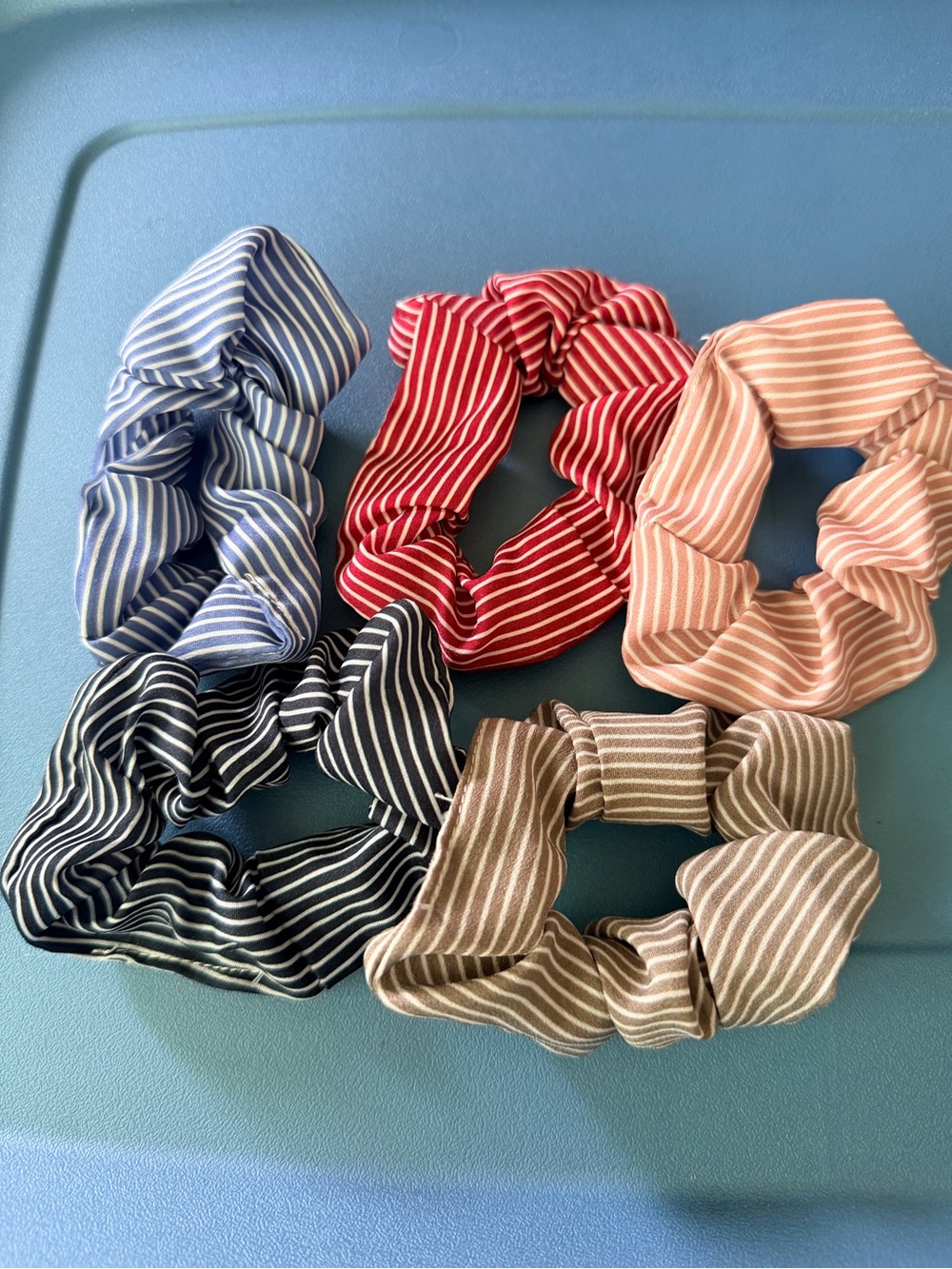 Striped Cotton Hair Scrunchie Set - Blue, Red, Pink, Black, Brown